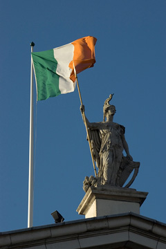 Irish flag flying on General Post Office - Dublin, Ireland