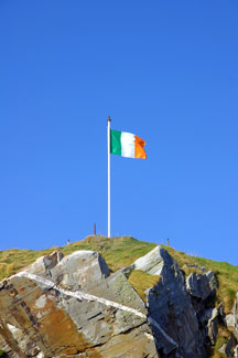 Irish national flag waving at Dunree Fort, County Donegal